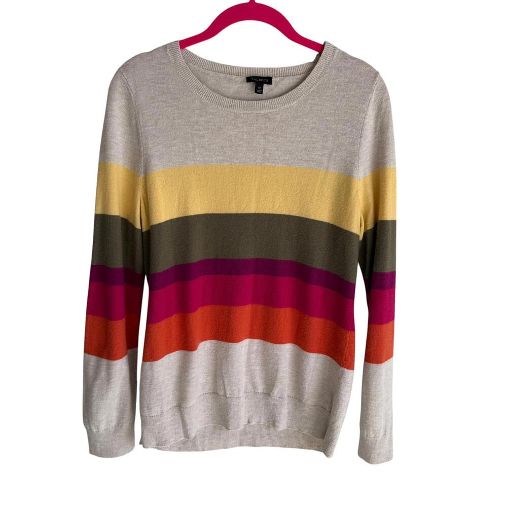 TALBOTS Cream Multicolor Striped Lambswool Blend Ladies Casual Sweater, M